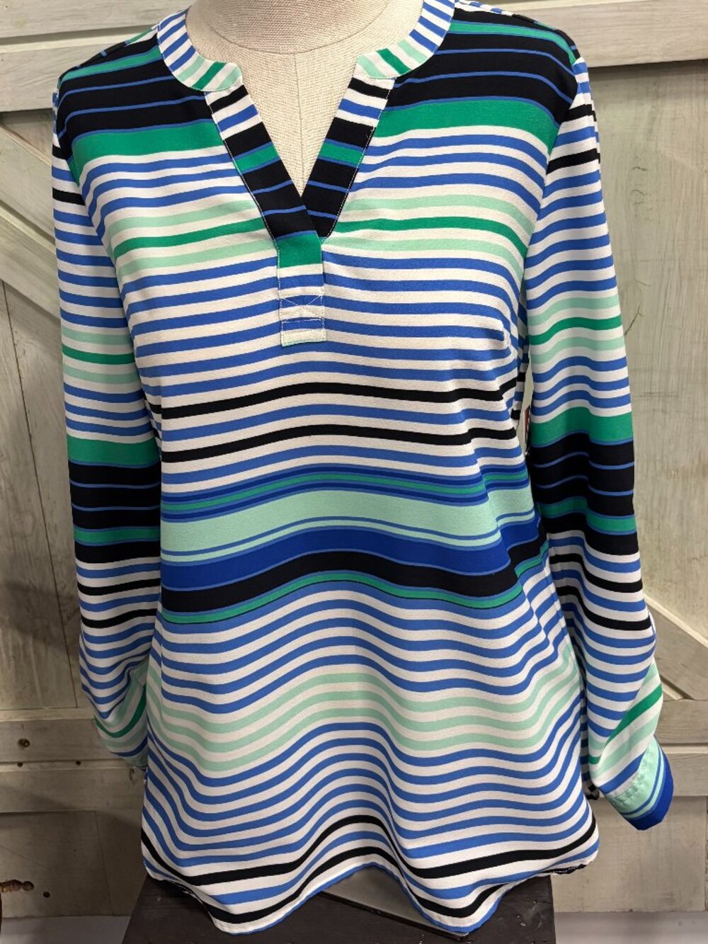 Talbots Green & Blue Striped Top Size S